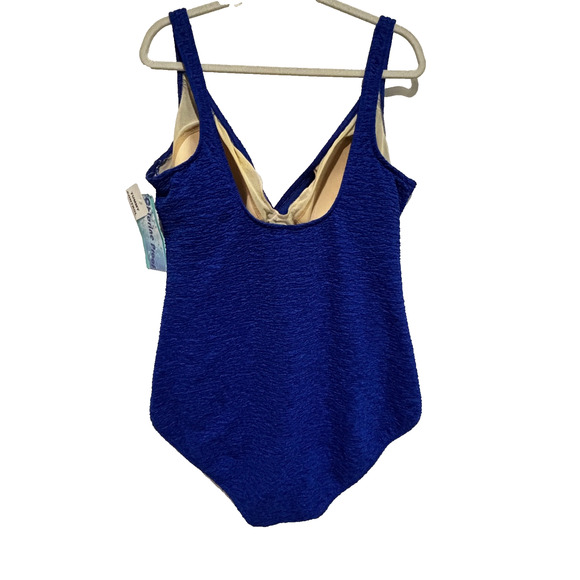 New Penbrooke krinkle Crossover Chlorine Resistant Blue OnePiece Swimsuit Sz 24W - Picture 9 of 12